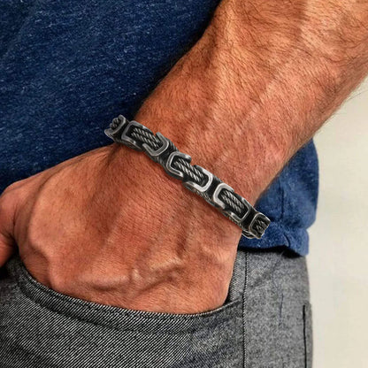 ‌Vnox Stainless Steel Byzantine Bracelet for Men, 8mm Wide Vintage Style Bold Square Links Chain Wristband, Father's Day Gift