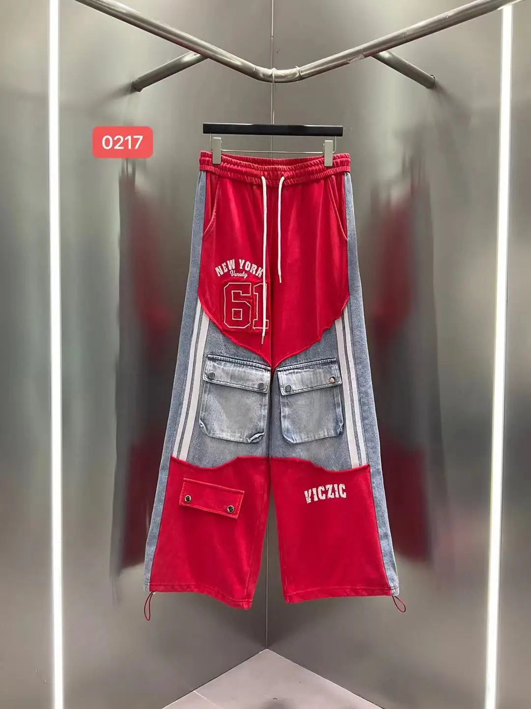 European Casual Suit Women's 2026 Spring and Summer New Letter-printed Trousers Denim Splicing Ripped Short-sleeved Top