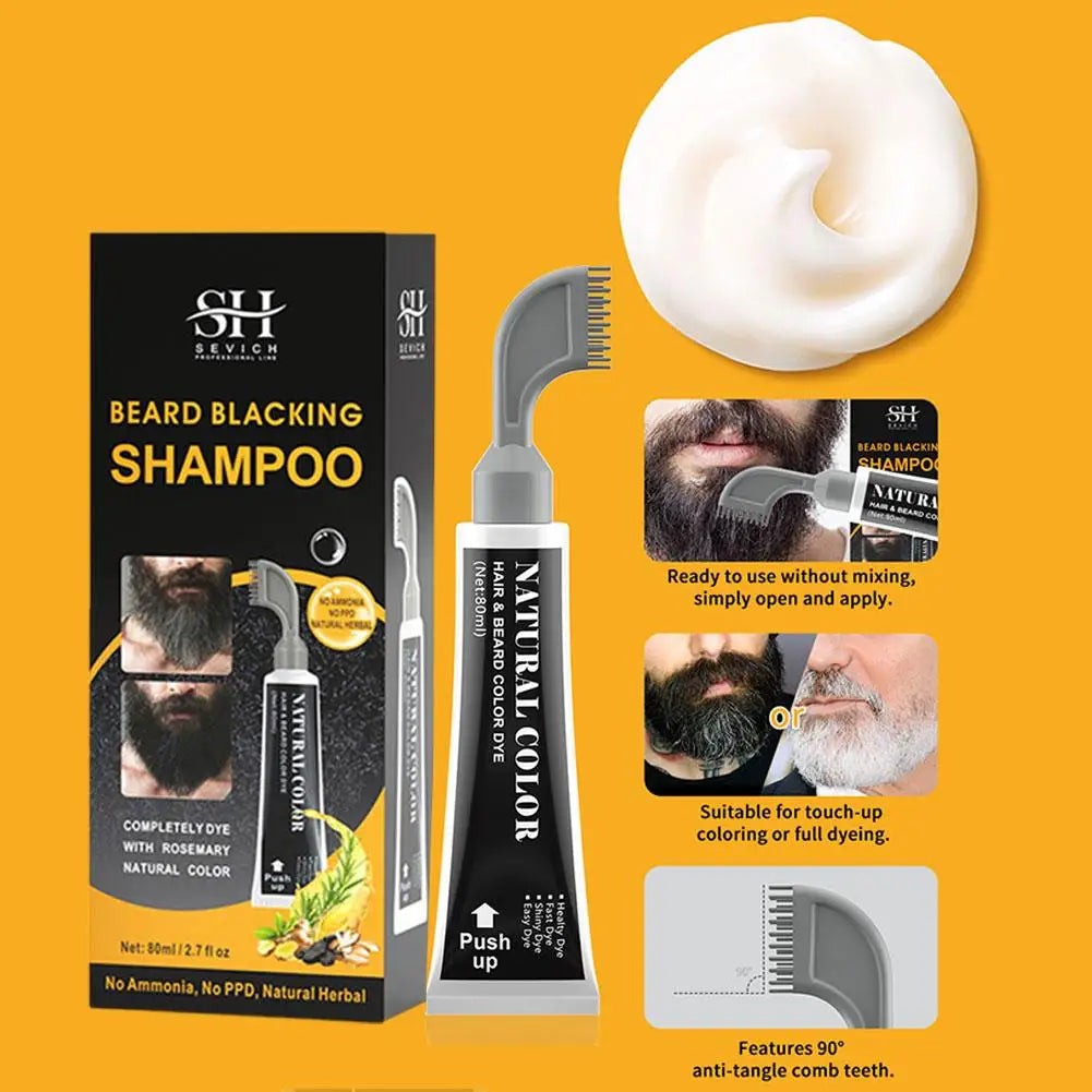 Men's Hair & Beard Dye For Gray Hair Coverage Plant Extract Coloring Shampoo Natural Black Fruit Hair Dye Cream & Root Touch Up