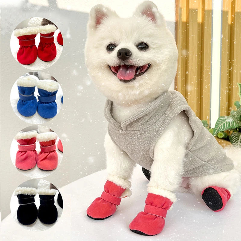 Winter Waterproof 4Pcs Warm Non-slip Snow Boots for Small Breeds Dogs Puppy Outdoor Walking Dog Socks Bootie Pet Paw Care