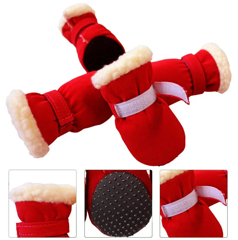 Winter Waterproof 4Pcs Warm Non-slip Snow Boots for Small Breeds Dogs Puppy Outdoor Walking Dog Socks Bootie Pet Paw Care