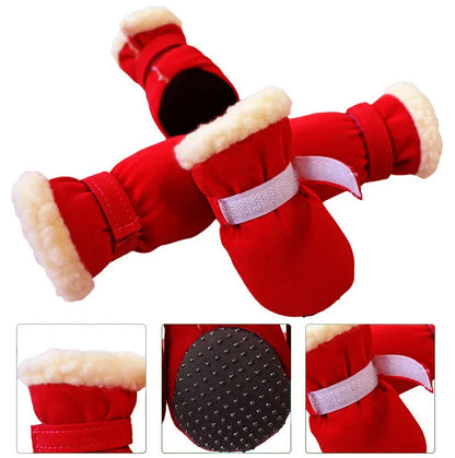Winter Waterproof 4Pcs Warm Non-slip Snow Boots for Small Breeds Dogs Puppy Outdoor Walking Dog Socks Bootie Pet Paw Care
