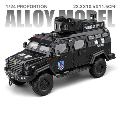 Swordtooth Tiger Police Car scale 1/24 Toy Model Alloy Diecast Explosion Proof Vehicles Door Opened Sound Light Pull Back Decoration Gift
