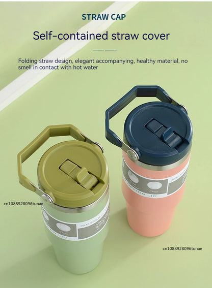 Thermal Water Bottle With Straw Outdoor Sport Coffee Cup Car Insulated Cup Tumbler Vacuum Flask Travel Thermal Mug 20oz/30oz
