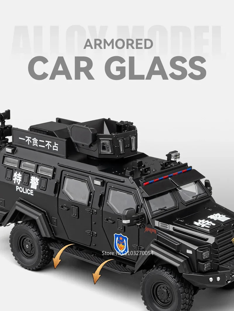 Swordtooth Tiger Police Car scale 1/24 Toy Model Alloy Diecast Explosion Proof Vehicles Door Opened Sound Light Pull Back Decoration Gift