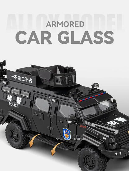 Swordtooth Tiger Police Car scale 1/24 Toy Model Alloy Diecast Explosion Proof Vehicles Door Opened Sound Light Pull Back Decoration Gift