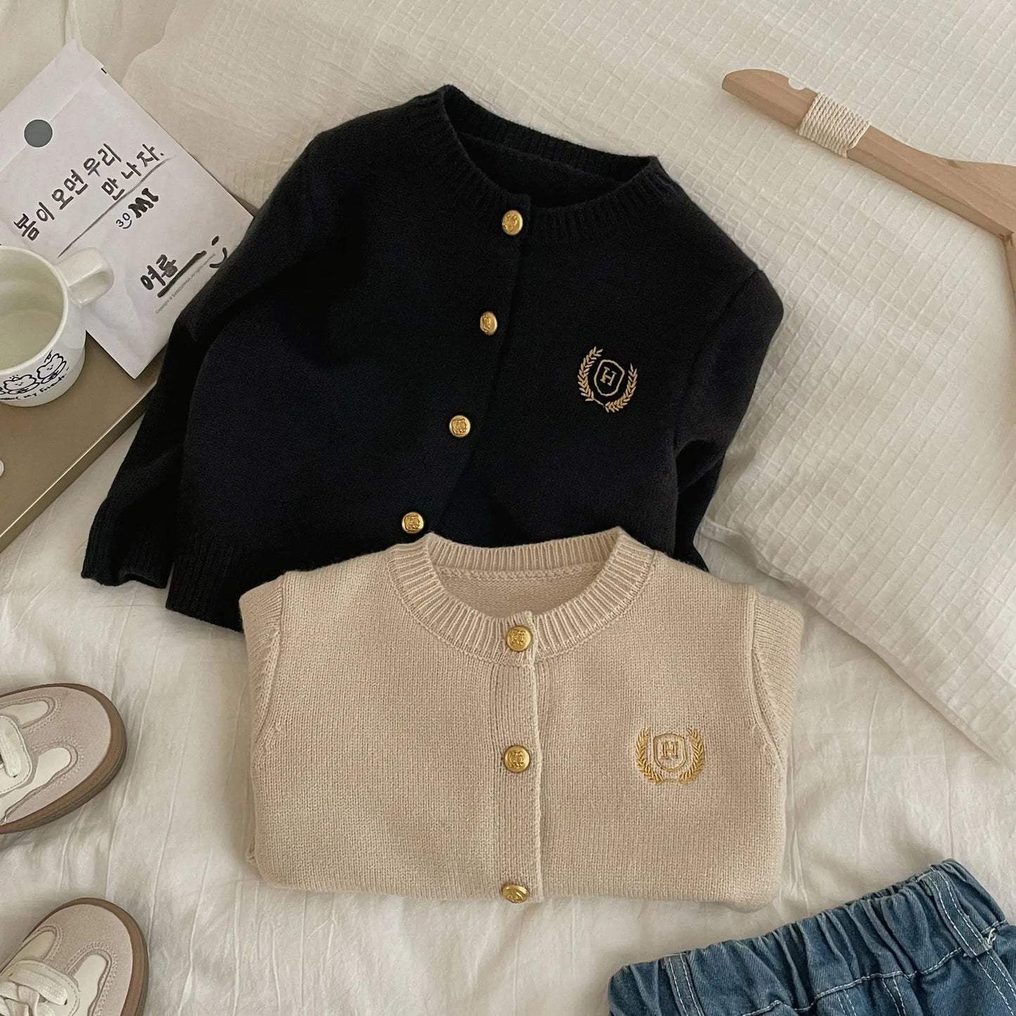 Fashion Baby Girl Boy Embroidery Cardigan Infant Toddler Child Sweater Long Sleeve Kid Knitwear Coat Casual Baby Clothes 18M-10Y