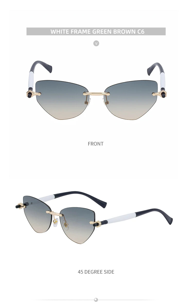 Sexy Cat Eye Punk Rimless Sunglasses Women Luxury Brand Retro Steampunk Polygon Sun Glasses For Ladies Fashion Shades UV400