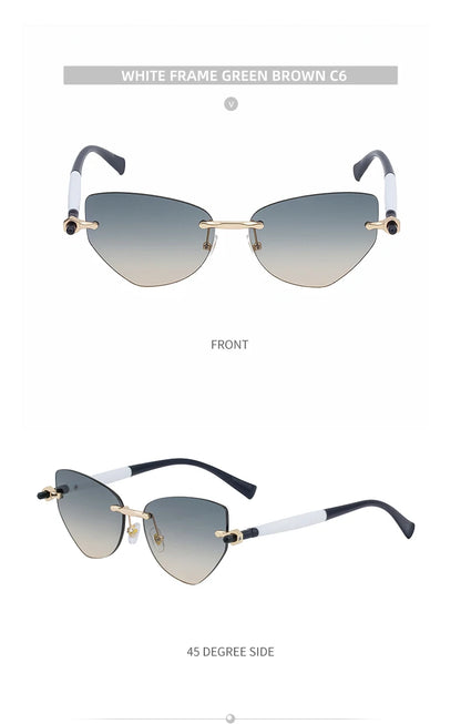 Sexy Cat Eye Punk Rimless Sunglasses Women Luxury Brand Retro Steampunk Polygon Sun Glasses For Ladies Fashion Shades UV400