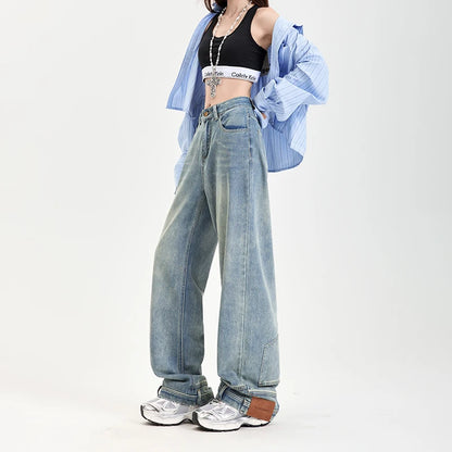 Ins Fashion American Retro Baggy High Waisted Jeans Woman High Street Denim Pants Reversible Trousers Streetwear Y2K Loose Jeans
