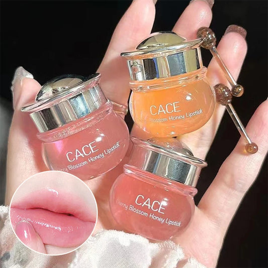 CACE Cherry Blossom Honey Lip Balm — Deeply Hydrating and Plumping, Water-Rich Glossy Finish, Non-Sticky, Long-Lasting Moisture