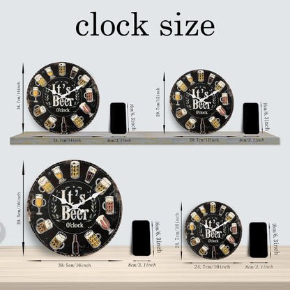 American Retro Beer Mug Pattern Wooden Wall Clock for Living Room, Bedroom, Kitchen, Home Decoration, Silent Quartz Clock, Holiday Gift, 10 Inches, 12 Inches (No Battery)