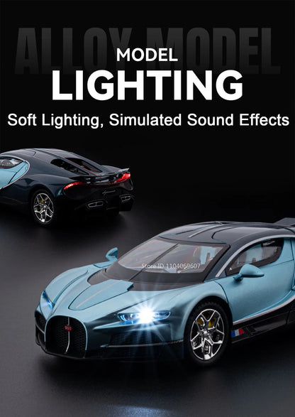Bugatti Tourbillon, Nissan Skyline GTR, Model Sports 1:24 Car Alloy Diecast Sound Light Doors Opened Shock Absorption Ornament Supercar Toys Gift