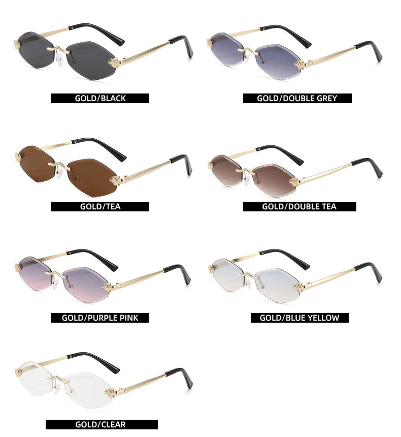 Protective Glasses Fashion Irregular Sunglasses Women Retro Brand Design Metal High Quality Vintage Rhombus Rimless Glasses