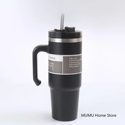 Stainless Steel Car Thermos Bottle Travel Sports Water Bottle Large Capacity with Handle Straw Mug Outdoor Coffee Cup 20oz/30oz