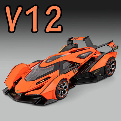 Lambor V12 Apollo EVO 1:18 Model Car Diecast Alloy Car Doors Opened Sound Light Pull Back Miniature Sportscar Collect Decoration