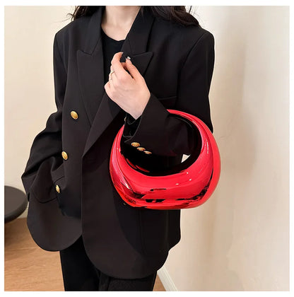 Hot Selling Creative Design Women's Top-Handle Bag PVC Metallic Luster Half Moon Banquet Women's Bag 2026 New Luxury Handbag
