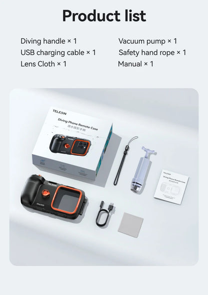 TELESIN Diving Waterproof Phone Case Universal Phone Camera Shoot Hand Grip Holder Shooting Aid Remote Control Handle