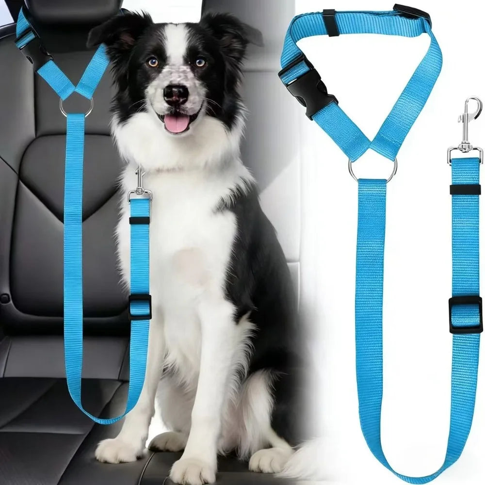 Pet car seat belt, nylon leash, rear seat belt, adjustable dog safety harness collar, pet accessories