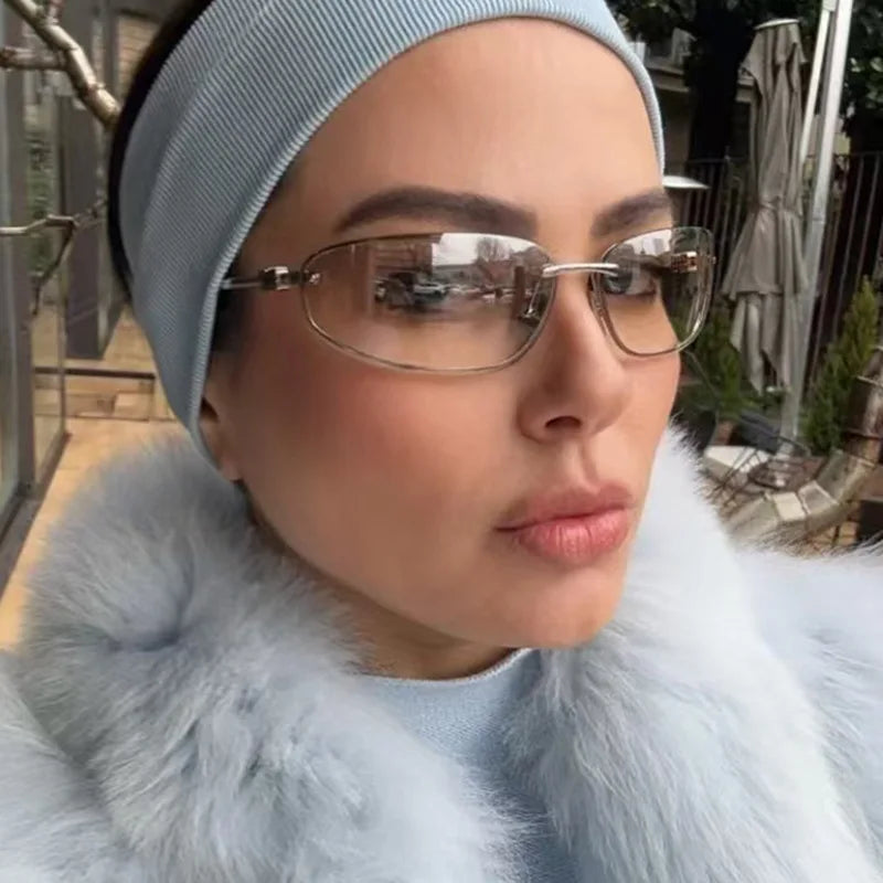 New Y2K Sunglasses For Women High Quality Oval Fashion Luxury Brand Rimless Glasses Trendy Woman Alloy Ladies Shades Eyewear
