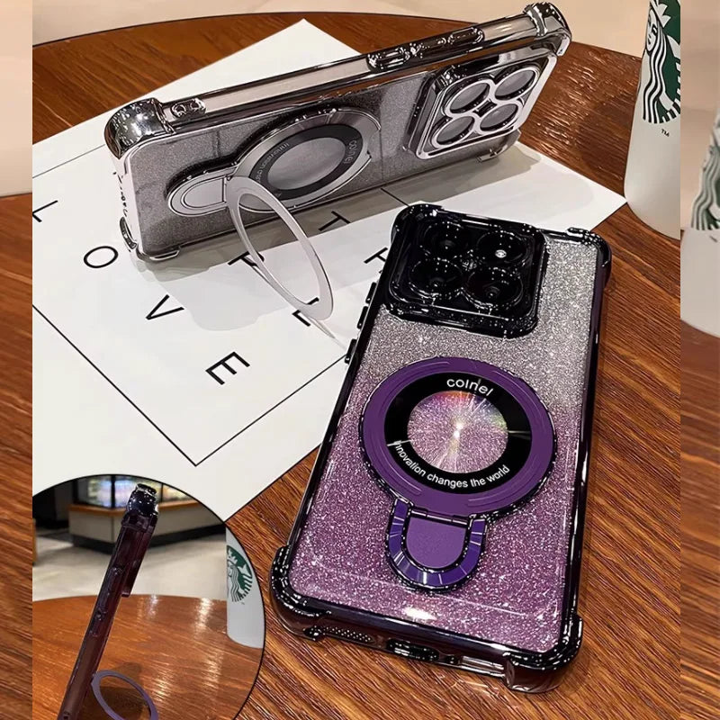 For Xiaomi 15T Pro Glitter Shockproof Magnetic Phone Case For Xiaomi 17 Pro Max 13T 14T 15T Pro 14 15 Ultra Stand Bracket Cover