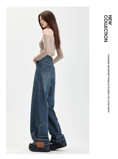 Ins Fashion American Retro Baggy High Waisted Jeans Woman High Street Denim Pants Reversible Trousers Streetwear Y2K Loose Jeans