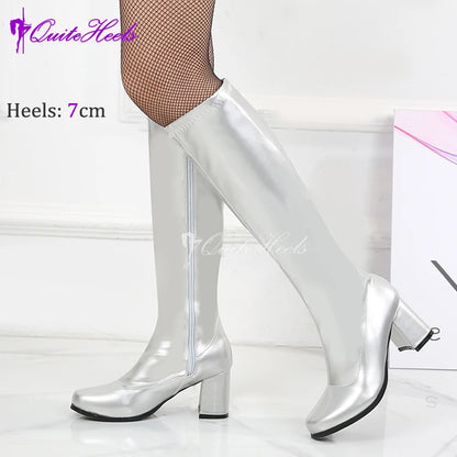 Costumes 60s 70s Go Go Boot Retro1960s Ladies Women's Knee-High Boots Fancy Dress Gogo Party Dance Gothic Shoes Large Size 36-46