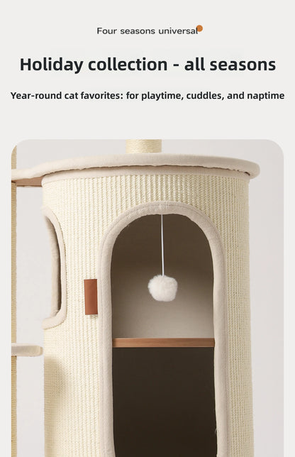 Cat Tree for Small Spaces Multi Level Scratching Post with Cat Condo and Sisal Barrel