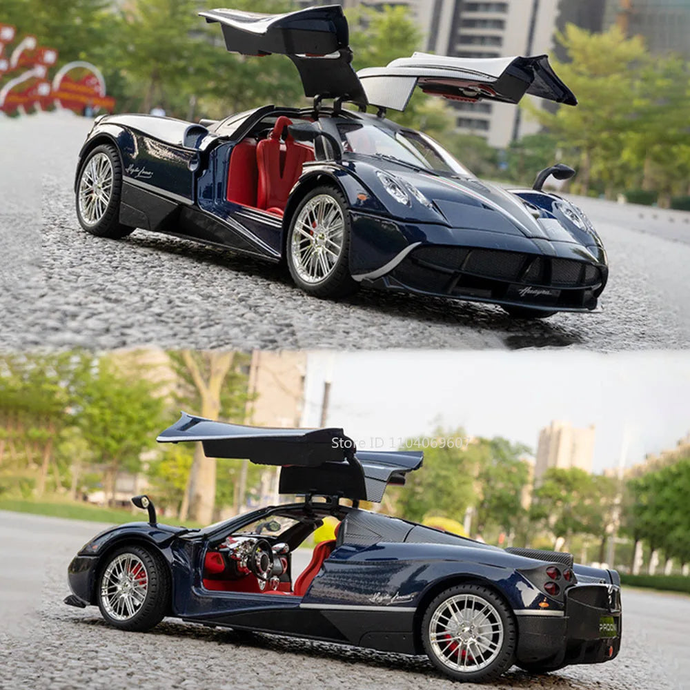 Pagani Huayra 1:18 Model Car Diecast Alloy Sport Cars Sound Light Pull Back Shock Absorption Models Festival Gift