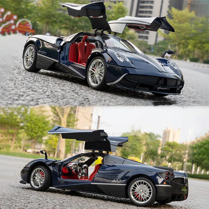 Pagani Huayra 1:18 Model Car Diecast Alloy Sport Cars Sound Light Pull Back Shock Absorption Models Festival Gift