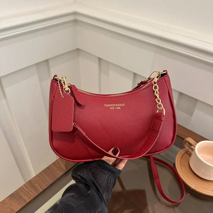 Cherry Pendant Crossbody Bag for Women PU Leather Crescent Bag Adjustable Strap Underarm Bag Closure Handbag for Work Travel
