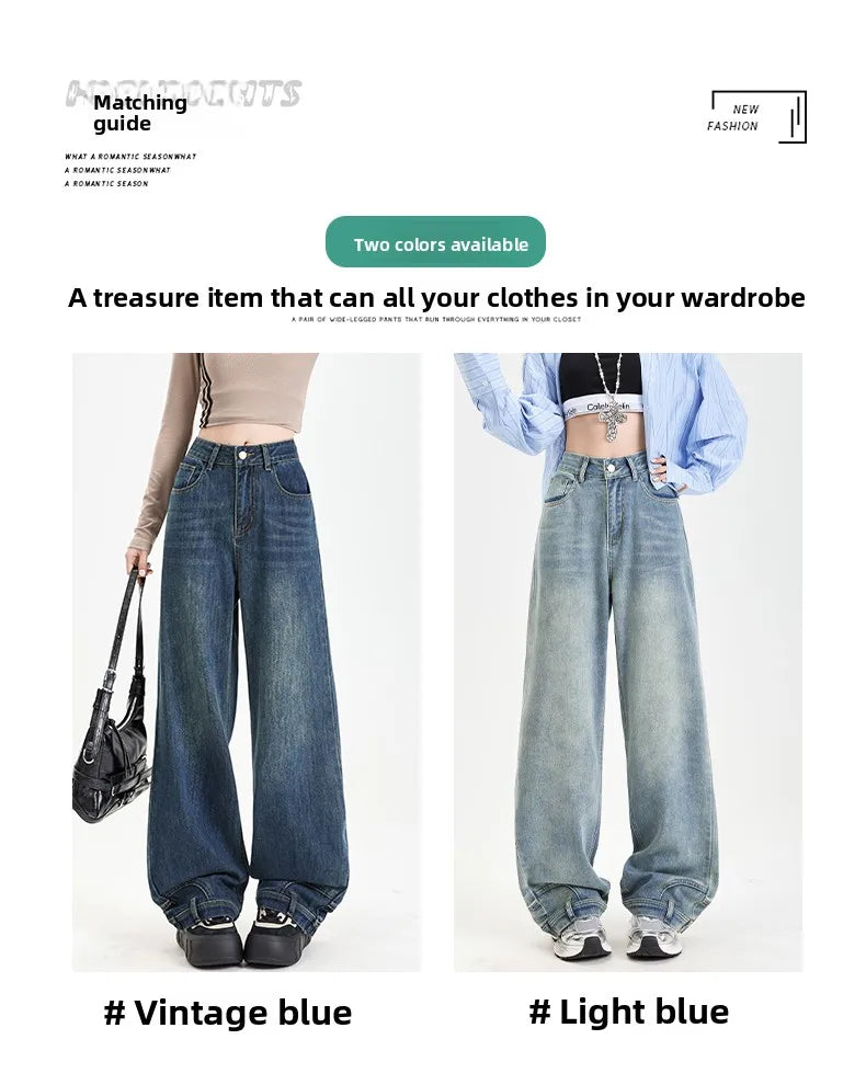 Ins Fashion American Retro Baggy High Waisted Jeans Woman High Street Denim Pants Reversible Trousers Streetwear Y2K Loose Jeans