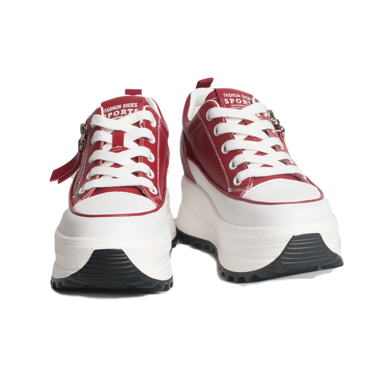 Fujin 7cm Genuine Leather Women Platform Shoes Wedge Sneakers Lace Up