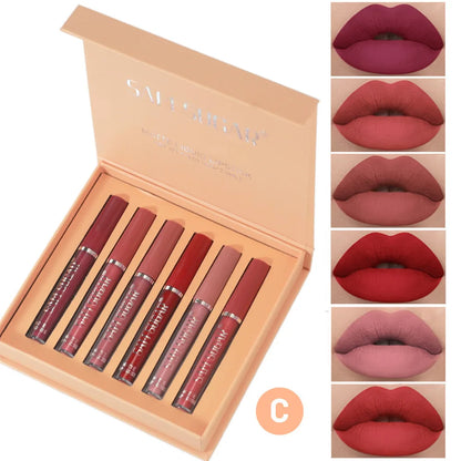 handaiyan 6 colors matte velvet lip glaze set waterproof non-fading, non-stick cup smudge-proof lip gloss set