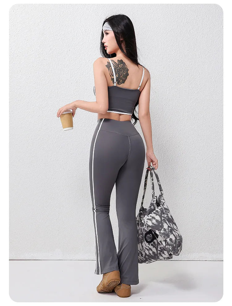 Women's plus Size Fitness Flare Yoga Pants Four-Way Stretch Breathable Full Length Elastic Waist Hip Lifting Yoga Trousers