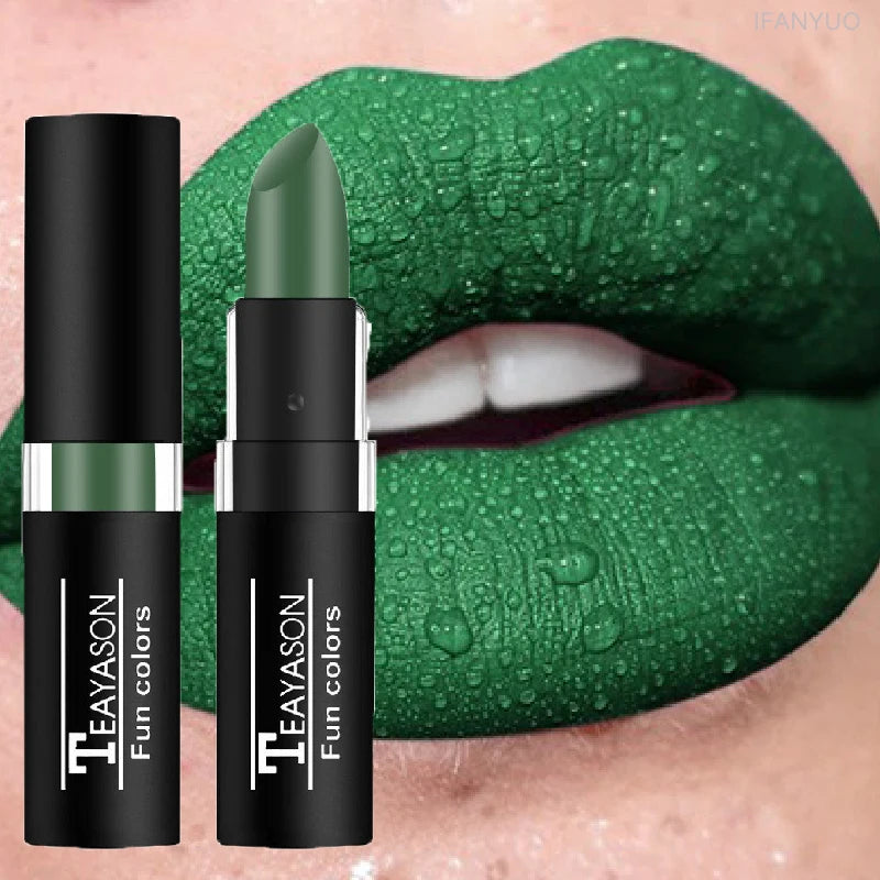12Colors Matte Lipstick Black Green Sexy Red Velvet Lip Gloss Long Lasting Non-stick Women Lip Tint Make Up Facial Body Cosmetic
