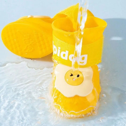 4Pcs/Set Silicone Pet Rain Boot Waterproof Anti Slip Sole Pet Paw Protector Cartoon Wear Resistance Outdoor Dog Footwear Outdoor