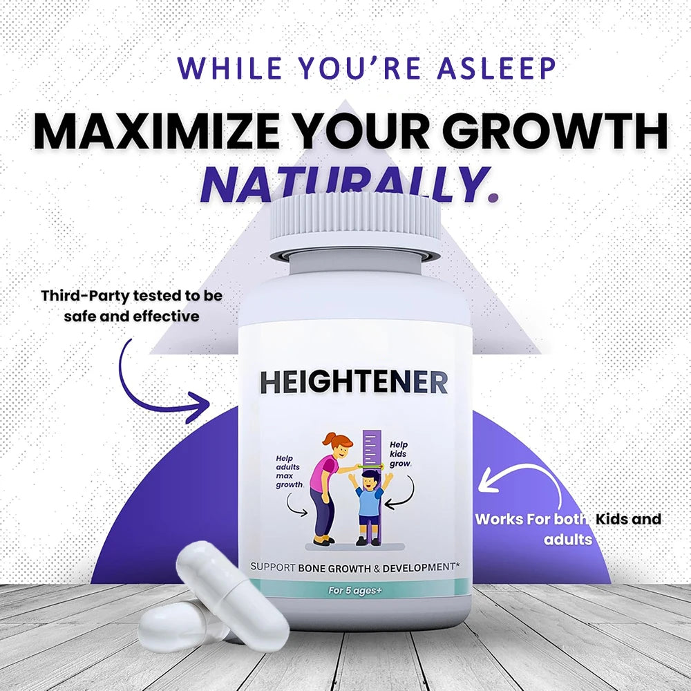 Heightener - Natural Height Growth 60 Capsules Supplement for Kids, Teens and Adults to Increase Bone Strength and Grow Taller, Height Pills
