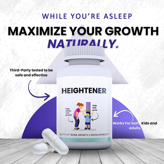 Heightener - Natural Height Growth 60 Capsules Supplement for Kids, Teens and Adults to Increase Bone Strength and Grow Taller, Height Pills