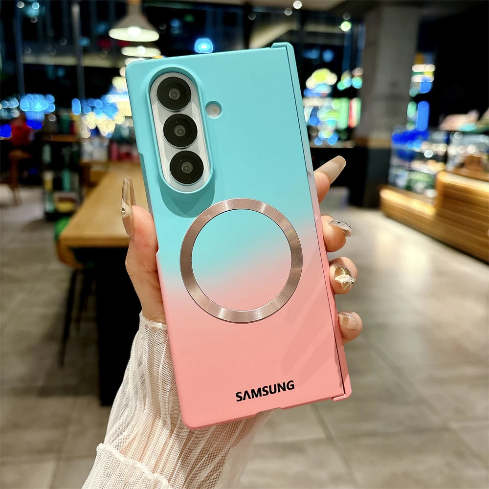 Soft Liquid Silicone Gradient Magnetic Case for Samsung Galaxy Z Fold 7 6 5 4 Zfold3 Case For Magsafe Charging Shockproof Cover