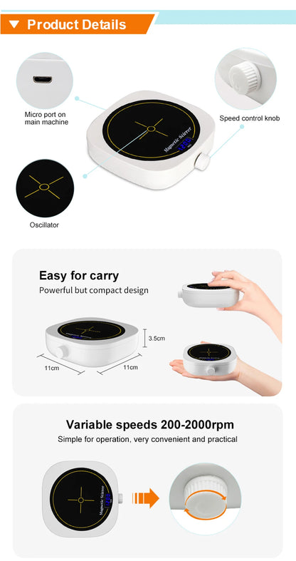 WESTTUNE Digital Display Magnetic Stirrer Laboratory Magnetic Mixer Portable Liquid Stirrer Plate with Stir Bar 200-2000 RPM
