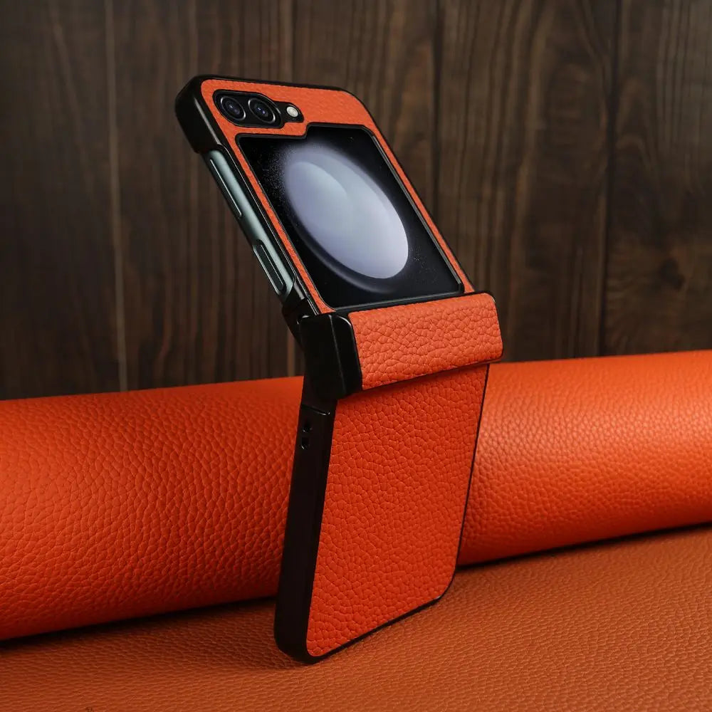 Luxury Hand Crafted Genuine Leather Case For Samsung Galaxy Z flip5 Phone Cover Galaxy Z Flip 3 flip4  Back Shell Coque Capa