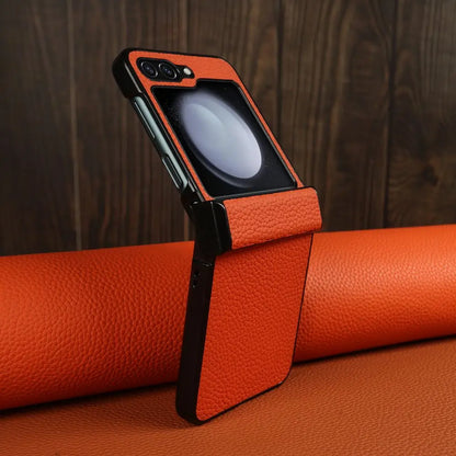 Luxury Hand Crafted Genuine Leather Case For Samsung Galaxy Z flip5 Phone Cover Galaxy Z Flip 3 flip4  Back Shell Coque Capa