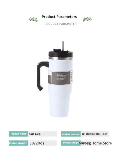 Stainless Steel Car Thermos Bottle Travel Sports Water Bottle Large Capacity with Handle Straw Mug Outdoor Coffee Cup 20oz/30oz