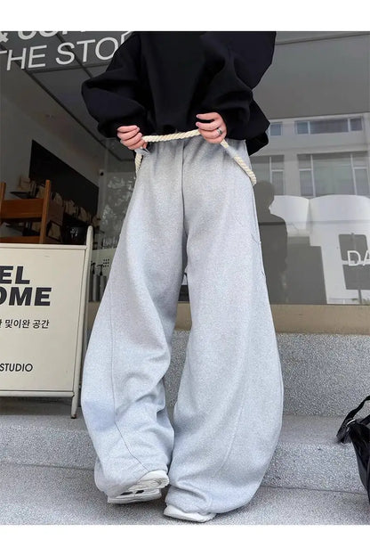 IEFB Handmade Thick Rope Design Men Women Casual Pants Solid Color Elastic Waist Sweatpants Wide Leg Male Curved Knife Trousers 9X654