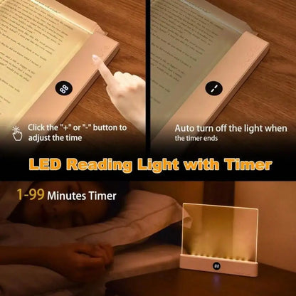Book Light, Rechargeable Clear LED Flat Reading Light With & Timer, Dimmable Panel Plate Lamp Book Full Page Light For Reading In Bed At Night,Funny Gifts For Readers