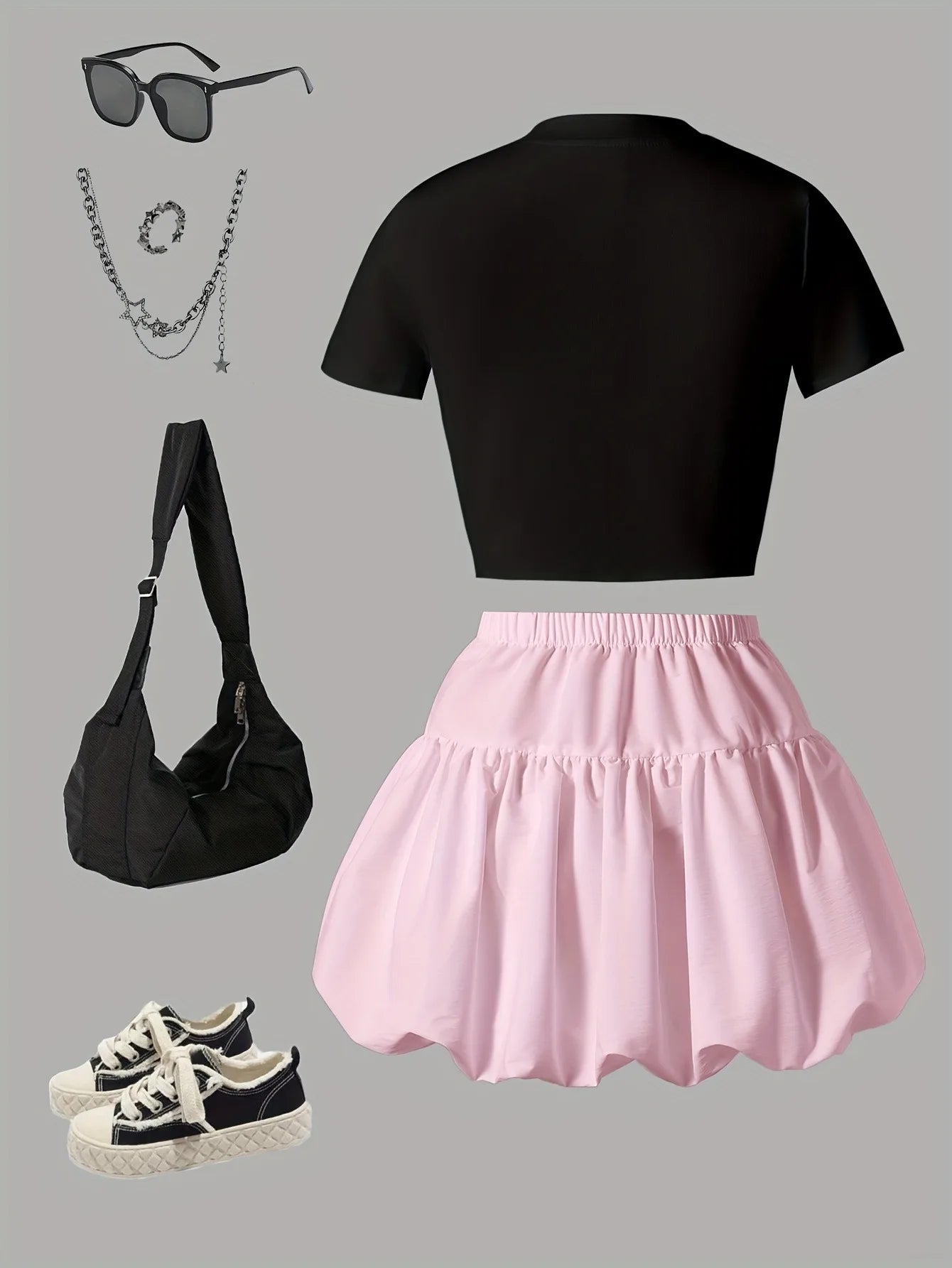 Letter Print 2-Piece Crop Top & Pink Bow Bubble Skirt Set Girls Summer Casual Cute Outfit