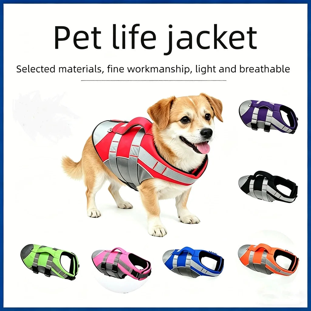 Reflective Dog Life Jacket Adjustable Breathable Pet Safety Vest Enhanced Buoyancy Oxford Cloth Swimming Clothes Beach