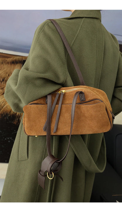 Women's Cow Genuine Leather Tote Bag suede commuting Cowhide Handbags Large Capacity Designer Luxury velvet Bags