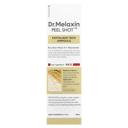 Dr. Melaxin Peel Shot Glow White Rice Peeling Ampoule with Rice Extract & AHA BHA, Brightening & Gentle Exfoliating Serum for Sebum Control,